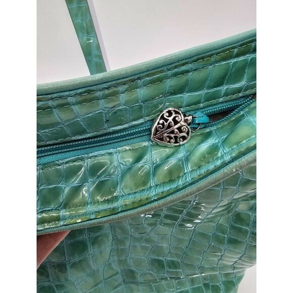 VTG Brighton Crocodile Embossed Faux Leather Shoulder Bag Heart Charm & Silver T - Picture 5 of 11